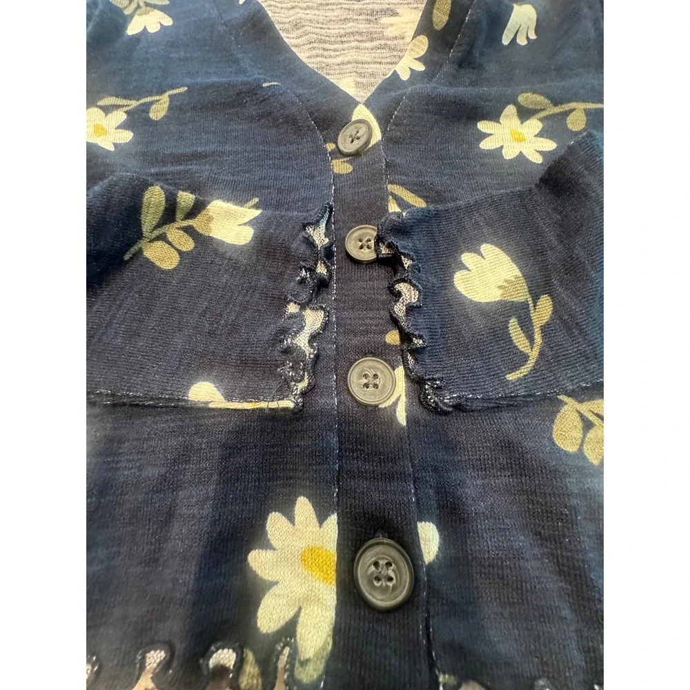 Old Navy Kids Navy Blue Floral Daisy Lettuce Edge Cropped Cardigan Sweater M 8